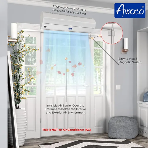 Miniatura 6 de Cortina de aire Awoco; 900 CFM; para uso comercial en interiores sobre puertas; con interruptor; resistente; 36 pulgadas, Blanco, 36