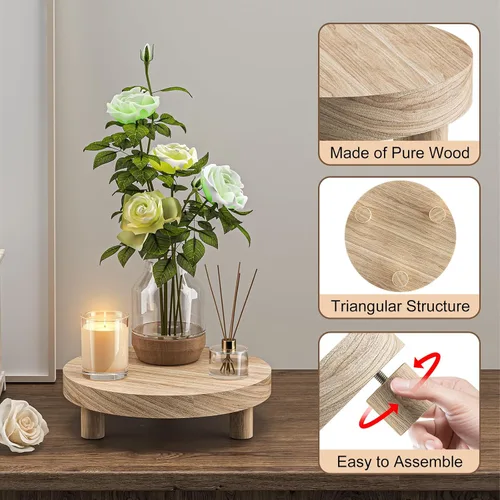 Miniatura 3 de 3 Piezas Soporte de Madera para Plantas Interior Exterior, Elevador Redondo de Madera para Decoración 6/8/10" Taburete de Madera Soporte