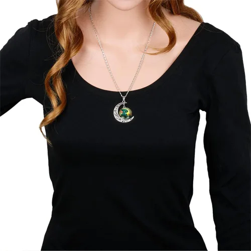 Miniatura 4 de AIIGOU Collar con colgante de luna, puntada y collar de tortuga, collar de caricaturas crecientes, Acero inoxidable, No es una piedra preciosa