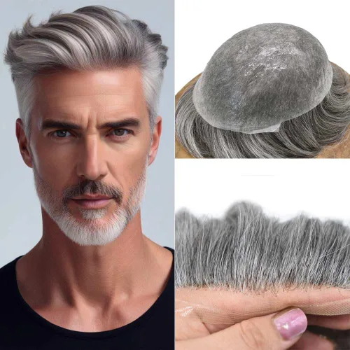 Miniatura 112 de FNY HAIR - Tupé para hombres, sistema de cabello humano, piel ultrafina, PU con bucle en V, prótesis de cabello natural para hombres, #1B05 1B# OFF