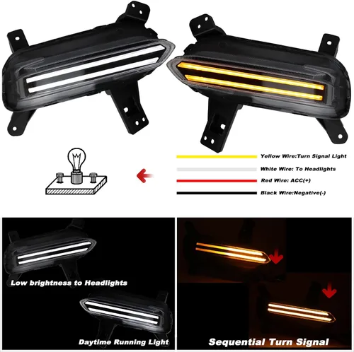 Miniatura 4 de Faro antiniebla delantero LED blanco/ámbar DRL con luz de circulación diurna y función de señal de giro intermitente secuencial, compatible