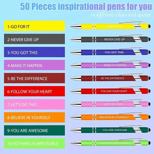 Miniatura 2 de 10 piezas de bolígrafos inspiradores - Bolígrafos de tinta de bola en masa con punta de lápiz óptico, citas motivacionales, regalos para la escuela