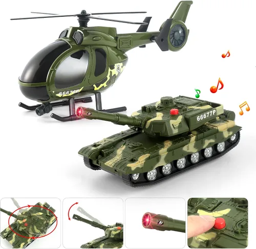 Miniatura 3 de Dwi Dowellin Camiones de Juguete Militares Grandes Verdes, Camión Semi de Juguete de 25.6" con Helicópteros y Tanque, Juguetes del Ejército