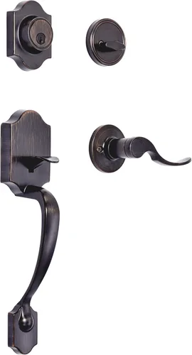 Amazon Basics Juego de cerraduras para puerta principal, conjunto de manijas con palanca Shelby, manija de puerta de nivel, exterior, paquetes de
