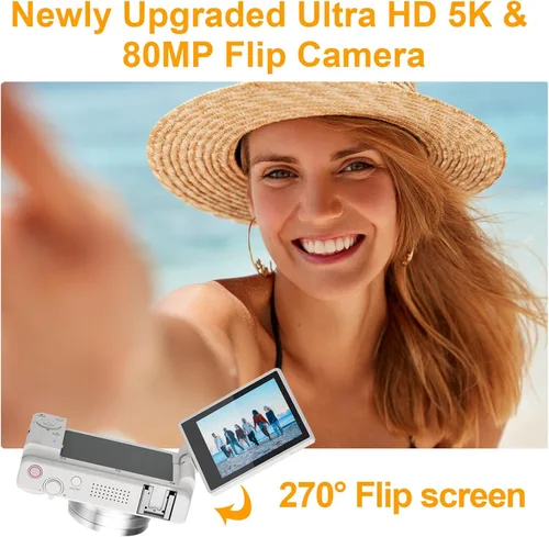 Miniatura 2 de Cámara digital 5K UHD para fotografía, cámara de videoblogs de 80 megapíxeles con enfoque automático para YouTube, cámara selfie de doble lente