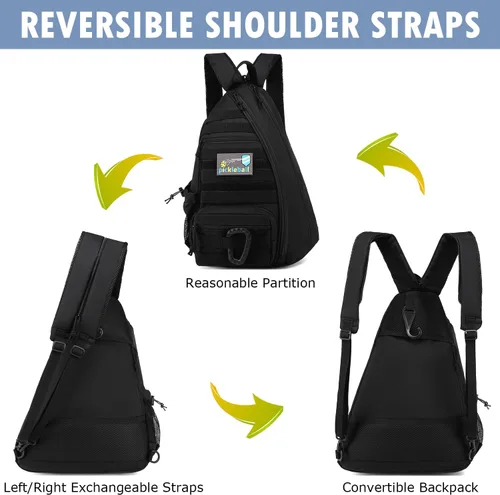 Miniatura 3 de Bandolera de Pickleball SunForMorning, Mochila Táctica de Pickleball para Mujeres y Hombres, Bolsa de Hombro Ajustable con Gancho para Valla y Negro
