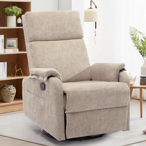 Miniatura 12 de Sillas reclinables Korser, Silla reclinable giratoria para adultos, Silla mecedora Glider, Silla reclinable pequeña para guardería para sala de Beige