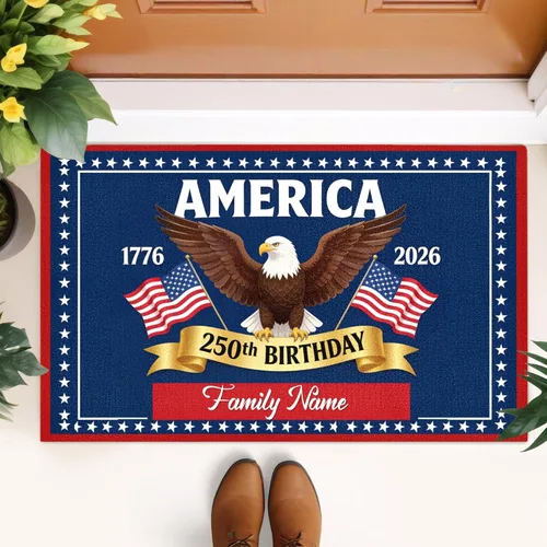 Miniatura 3 de Magimagine Felpudo estadounidense personalizado para el 250 aniversario, regalo personalizado del 4 de julio, feliz cumpleaños 250 de Estados