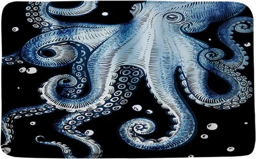 Miniatura 4 de Sunhe Tapete de baño de pulpo azul, animales marinos, tentáculos de pulpo marino, vintage, acuarela, vida salvaje, impresión de vida salvaje, tapete
