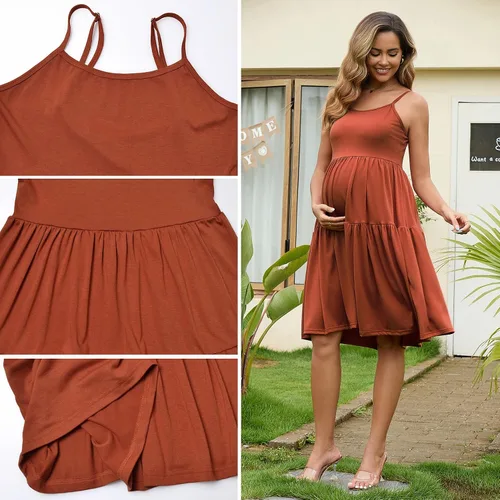 Miniatura 158 de GINKANA Vestido de maternidad sin mangas para mujer, con tirantes ajustables, vestido casual de verano para uso diario o baby shower