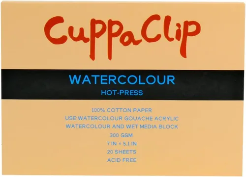 CuppaClip Bloque de Papel de Acuarela de Algodón Puro Libreta de Papel de Arte 300GSM(140LB) Libre de Ácido 20 Hojas Suministros de Arte de Acuarela