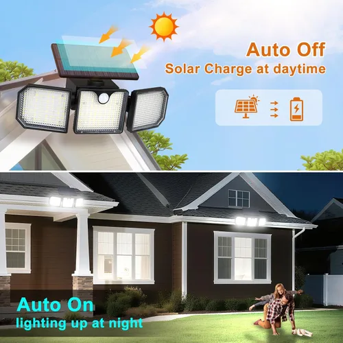 Miniatura 3 de Aolyty Luces solares con sensor de movimiento, luces estroboscópicas solares impermeables IP65, luces de pared estroboscópicas - Blanco
