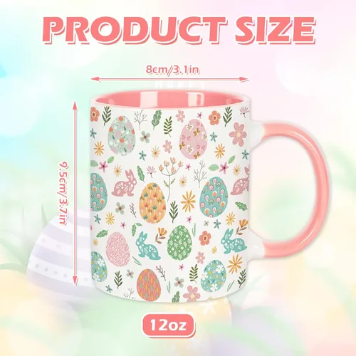 Miniatura 2 de JarThenaAMCS Taza de té de cerámica con diseño de conejo y huevo de Pascua, taza de café rosa para fiesta de primavera, hogar, escuela, oficina