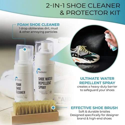 Miniatura 3 de EZSolution - Kit de limpieza de zapatos, solución de limpieza de espuma 2 en 1 y protector repelente de manchas para zapatos de gamuza, nubuck