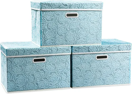 Miniatura 13 de PRANDOM Caja de almacenamiento plegable más grande con tapa [1 unidad] Contenedor Cesta Organizadora Cubo de Almacenamiento Decorativo de Tela