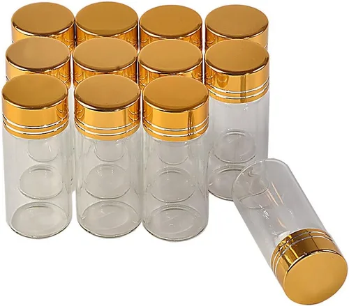 Miniatura 2 de 24 botellas de cristal de 0.3 onzas líquidas con tapas de rosca de aluminio dorado, aceite esencial vacío, azafrán, píldora, polvo, frascos