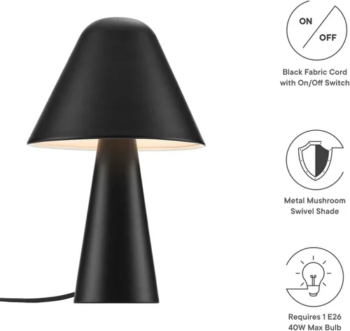 Miniatura 6 de Modway EEI-6529-BLK Jovial - Lámpara de mesa de metal con forma de hongo, color negro