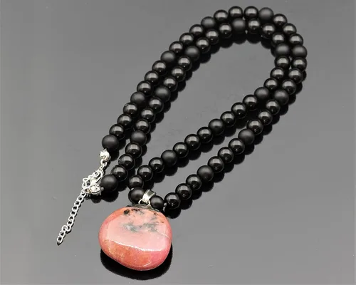 Miniatura 165 de Colgante de turmalina cruda natural, Collar de cuentas de ónix negro genuino, Collar de piedra negra, Collar de piedras preciosas, Cuentas de 0.315