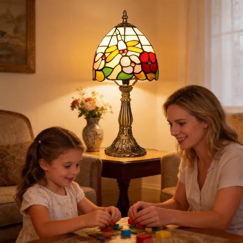 Miniatura 4 de Lámpara de mesa pequeña estilo Tiffany, lámpara de vidrio teñido antiguo de 5 pulgadas, lámpara de mesa de noche para escritorio, para dormitorio