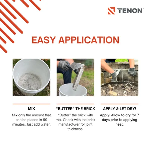 Miniatura 4 de Tenon Mortero refractario - Mezcla de alta temperatura para chimeneas, hogueras, chimeneas, parcheo, ladrillo, arcilla y más, de color blanco, alta