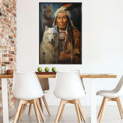 Miniatura 4 de Rompecabezas para adultos de 1000 piezas rompecabezas sentado lobo perro nativo americano indio tradicional formación de tienda de campaña de madera