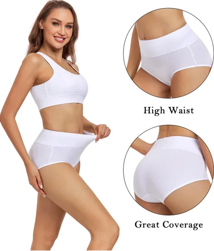 Miniatura 2 de wirarpa Ropa interior de algodón para mujer, de cintura alta, cobertura completa, paquete de 4 unidades (talla regular y grande)