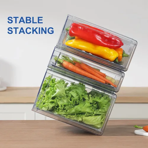 Miniatura 6 de Cajones organizadores de refrigerador transparentes extraíbles con escurridor, contenedores de almacenamiento apilables para refrigerador