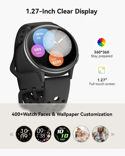 Miniatura 6 de Reloj inteligente para hombres y mujeres: rastreador de fitness con Bluetooth con pantalla táctil de 1.27 pulgadas, monitor de frecuencia cardíaca
