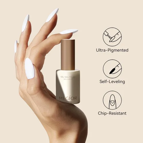 Miniatura 4 de MEGIOR Esmalte de uñas de gel blanco de 0.5 fl oz, color blanco antiguo, secado con luz UV, esmalte de gel francés, arte de uñas, salón de manicura