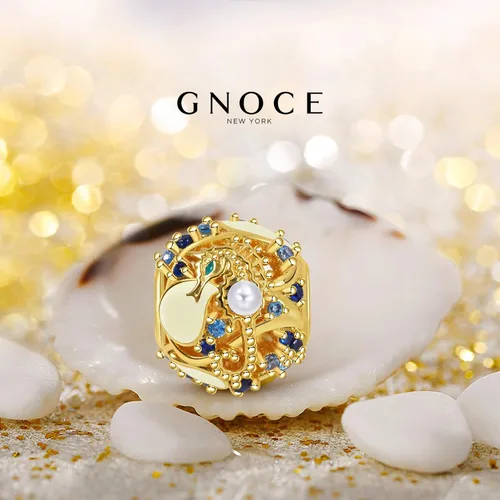 Miniatura 8 de GNOCE - Abalorio de plata de ley, chapado en oro, con incrustaciones de piedras y perlas, para mujer, niña, esposa, hija