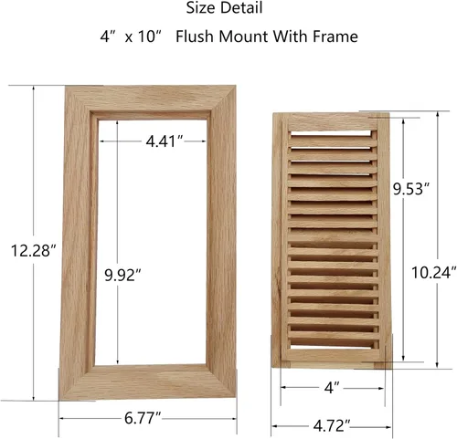 Miniatura 2 de Registro de piso de madera de roble blanco, montaje empotrado con marco, 4 x 10 pulgadas, sin terminar Blanco (White Oak)