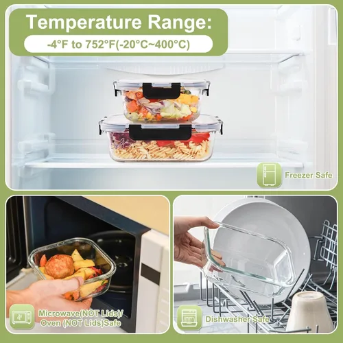 Miniatura 4 de Liuruiyu - Paquete de 8 contenedores de vidrio para almacenamiento de alimentos con tapas, contenedores para preparación de comidas, cajas Bento