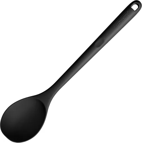 U-Taste - Cuchara de silicona resistente al calor de 600ºF: cuchara de cocina sólida de 13.3 pulgadas, utensilio de goma antiadherente de grado Negro