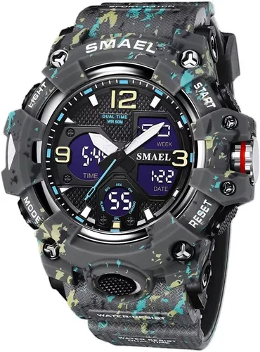 Miniatura 14 de SMAEL Reloj de pulsera militar para hombre, resistente al agua, para exteriores, deportivo, con fecha, multifunción, LED, con alarma y cronómetro