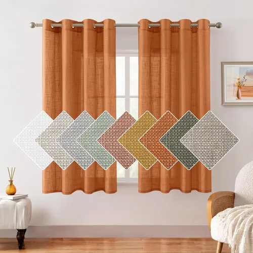Miniatura 31 de HOMEIDEAS - Cortinas traslúcidas de lino rosa pálido, 2 paneles de 63 pulgadas de largo con textura de rosa polvoriento semitransparente, cortinas