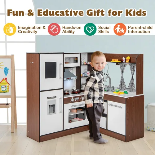 Miniatura 8 de Costzon Juego de cocina para niños, juego de cocina de juguete de simulación para niños pequeños con luces y sonidos reales, fregadero y grifo