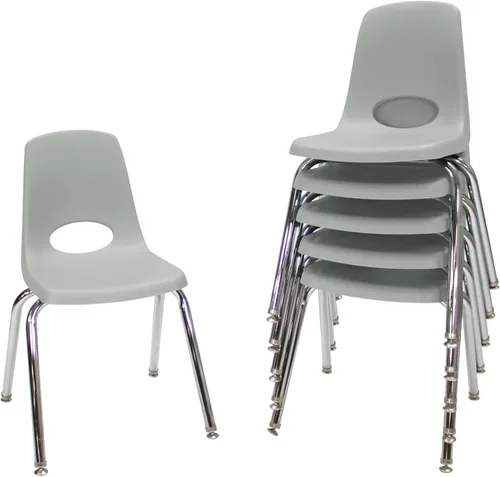 Miniatura 57 de FDP 16" Silla apilable escolar, silla de estudiante apilable con patas de acero cromado y ruedas; para aprendizaje en casa o en el aula - Gris claro