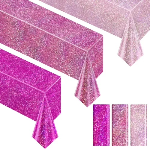 Miniatura 17 de Just Shimmer Mantel holográfico azul claro de 40" x 108" Decoración de fiesta rosa fuerte Día de San Valentín Fiesta de cumpleaños Decoración