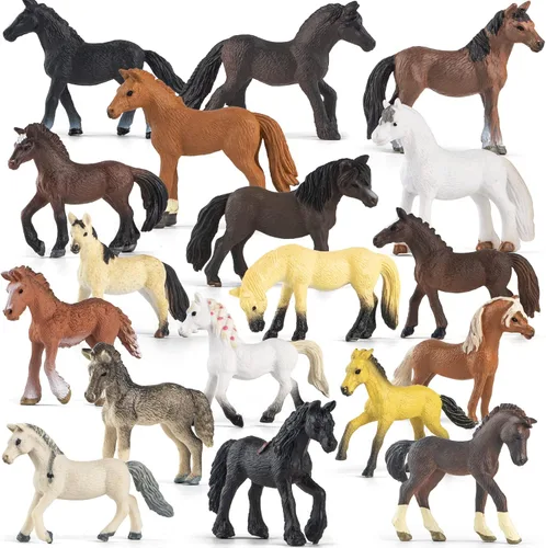 Divwa 18 piezas de juguete de caballos poni en miniatura de plástico realistas, figuras de animales de granja, regalo para niños y niñas, decoración