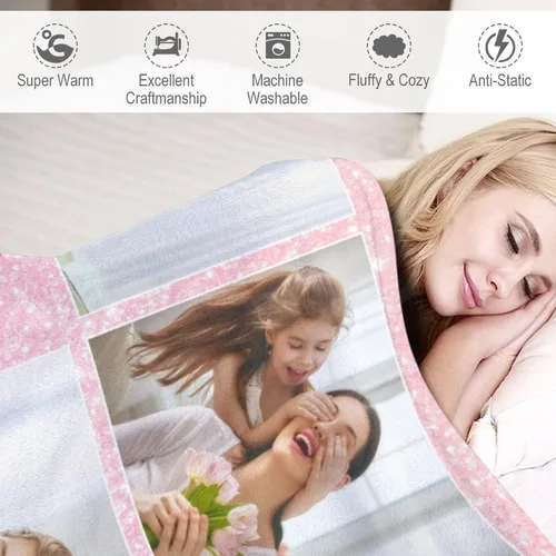 Miniatura 2 de Artsadd Manta personalizada con texto fotográfico, manta de Navidad personalizada para adultos, regalos conmemorativos, aniversario de cumpleaños