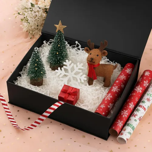 Miniatura 4 de Caja de regalo mediana negra con tapa, cinta, bolsa de regalo y tarjeta de felicitación, 9.4 x 7 x 3 pulgadas, cierre magnético, ideal