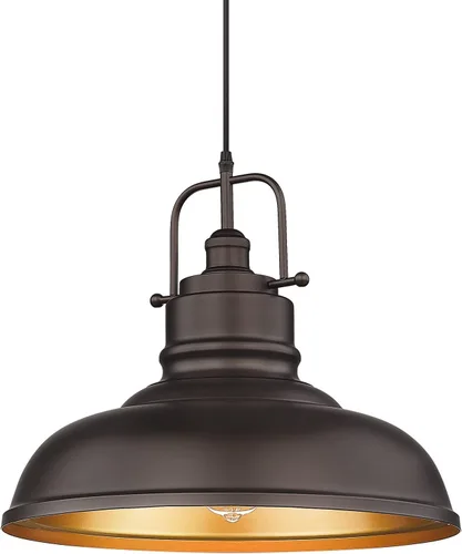 zeyu Lámpara Colgante de Granja de 17.7 Pulgadas para Isla de Cocina, Lámpara Colgante de Techo Grande con Pantalla de Cúpula de Metal, Acabado de
