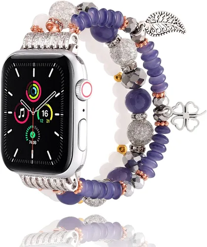 Miniatura 9 de Pulsera bohemia con cuentas compatible con Apple Watch Band para mujeres y hombres de 38/40/41/42/44/45/46/1.929 in, correa elástica estilo bohemio