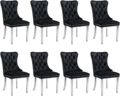 Miniatura 123 de SoarFlash Juego de 2 sillas de comedor de tela de lino, sillas de comedor tapizadas con ribete de cabeza de clavo y patas de madera de color claro