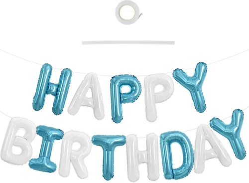 Miniatura 55 de TONIFUL Pancarta de Globos Negros de Feliz Cumpleaños de 16 Pulgadas con Letras de Papel de Aluminio Mylar, Cartel Banderín Reutilizable