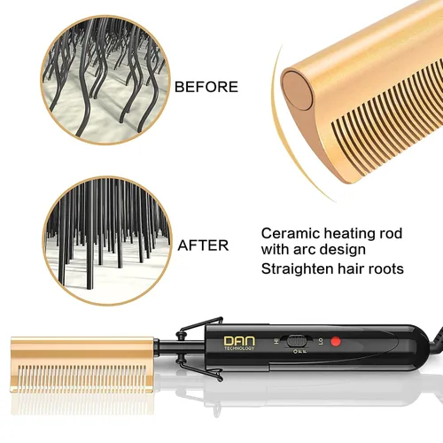 Miniatura 3 de DAN Technology Plancha Alisadora de Cerámica Curva y Peine de Presión Térmica, 450°F de Doble Voltaje para Cabello Natural Negro, Portátil