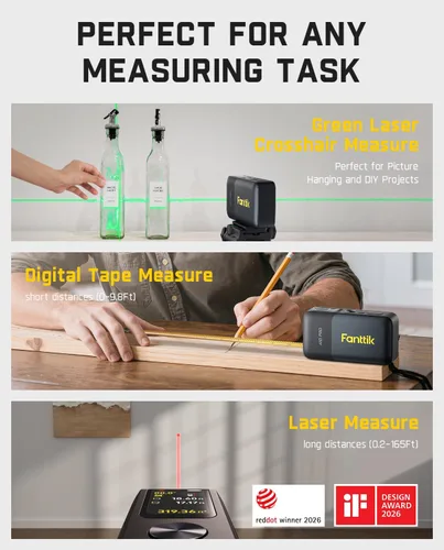 Miniatura 8 de Fanttik A10 Apex - Cinta métrica láser digital 3 en 1 con pantalla a color HD, medición láser recargable de 165 pies y láser de línea cruzada verde
