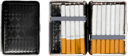 Miniatura 13 de Juego de 2 cajas de cigarrillos compactas chapadas en metal tamaño King con bandas elásticas (pergamino victoriano dorado)