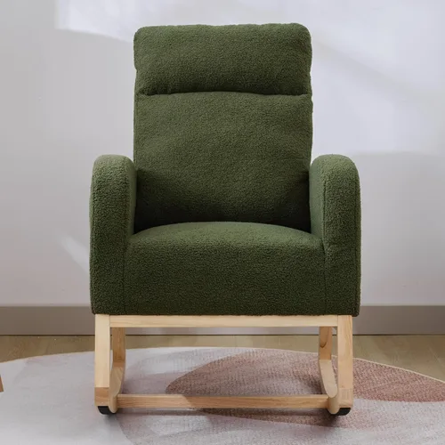 Miniatura 7 de Mecedora para Guardería con Patas de Madera Maciza, Silla Deslizante para Guardería con Bolsillo Lateral, Sillón Mecedor para Sala de Estar y B-drak