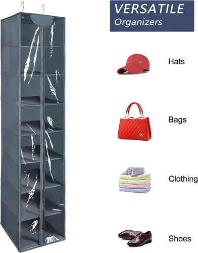 Miniatura 4 de Libeder Organizador colgante de armario, organizador de almacenamiento de ropa de 8 estantes con cremallera, estantes colgantes para suéter, Gris